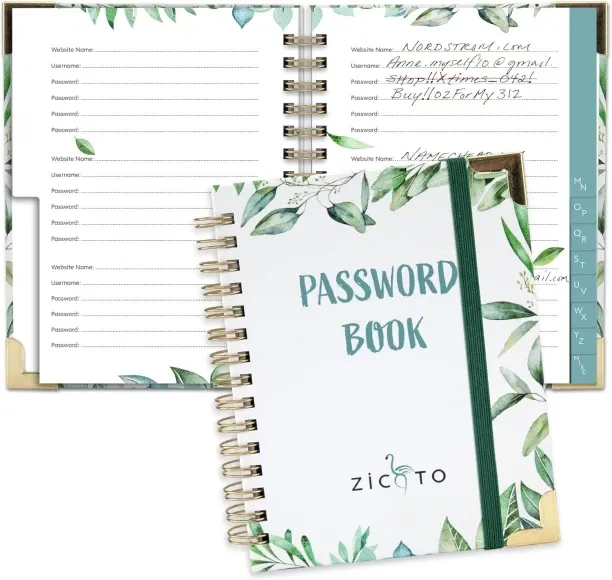 Hi Pansy Simplified Greenery Password Book with Alphabetical Tabs - Great Internet Password Keeper …