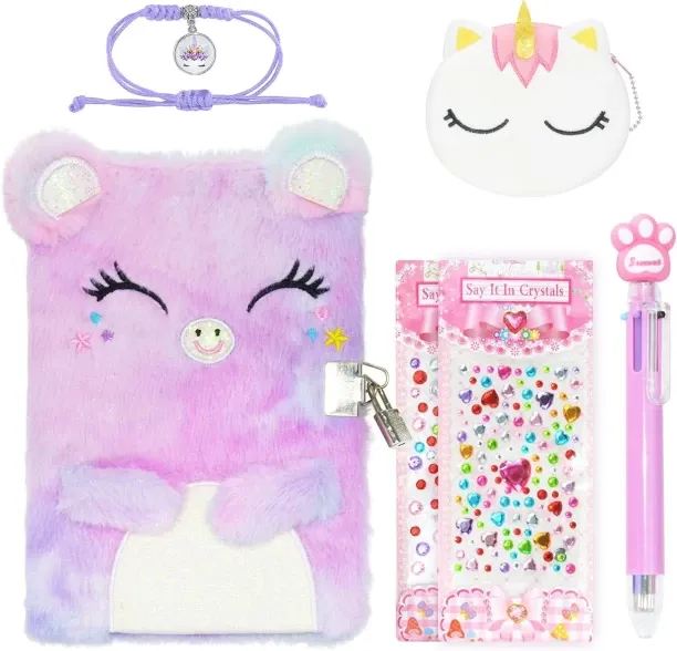 Hi Pansy Cat Diary for Girls with lock and keys, Kids Journal School Travel Notebook Gift Set for W…