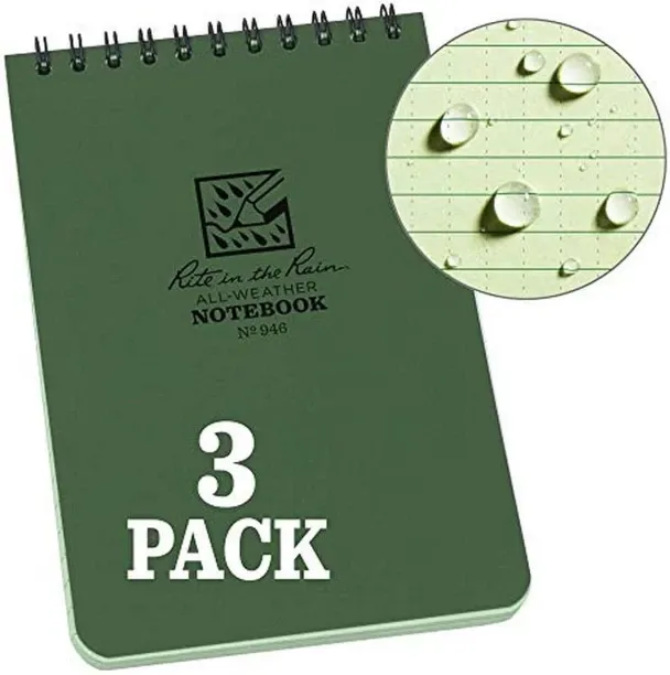 Hi Pansy Weatherproof Top Spiral Notebook, 4" x 6", Green Cover, Universal Pattern, 3 Pack (No. 946…