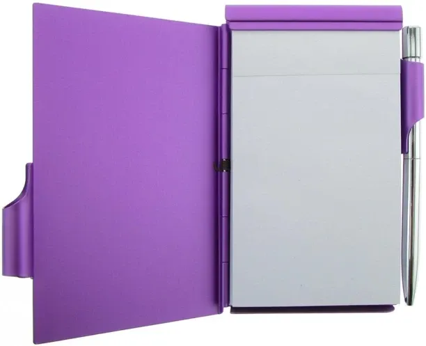 Hi Pansy Pocket Size Aluminium Alloy Memo Pad Holder, with Ball Point Pen - Purple Regular Notebook…