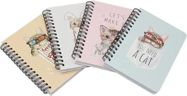 Hi Pansy Yansanido Spiral Notebook, 4 Pcs A6 Cat Design Thick Hardcover 8mm Ruled 4 Color 80 Sheets…