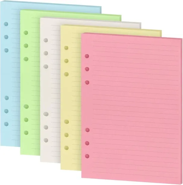 Hi Pansy A5 Refills Paper, A5 Binder Planner Loose Leaf Paper, [5 Color] 100 Sheets (200 Pages) 6-H…