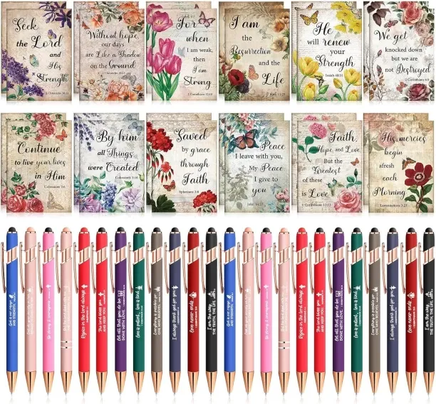 Hi Pansy 48 Pcs Bible Pens Notepads Gifts Set 24 Bible Ballpoint Pen 24 Bible Notebook Inspirationa…