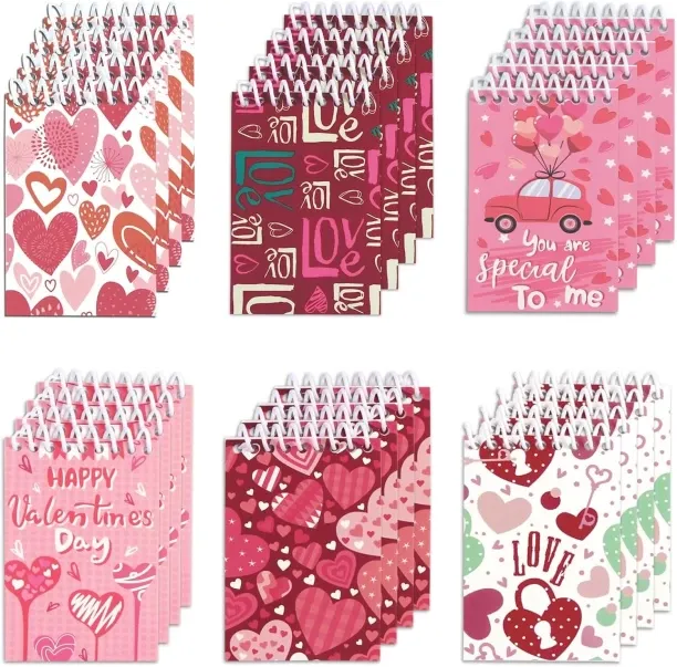 Hi Pansy 24 Pack Mini Valentine's Day Notepads, Assorted Heart Spiral Notebooks for Kids Valentine'…