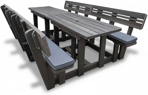 Generic Recycled Plastic Picnic Table 8-Seater XL Plus Backs (Charcoal Cushions) Picnic Table