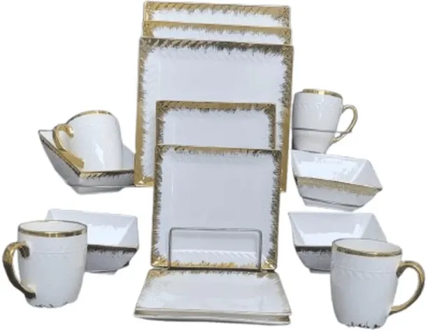16 Piece White Square Dinner Set Pack of 16 Ceramic 16 Dinner Set