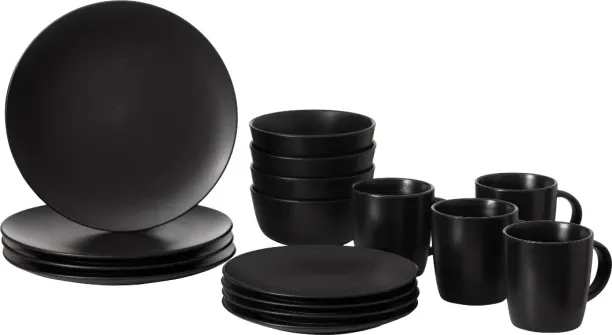 DINER Pack of 16 Ceramic Black Dinner Set