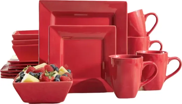 SMTE Pack of 16 PP (Polypropylene) 16 Piece Square Dinner Set - Red Dinner Set