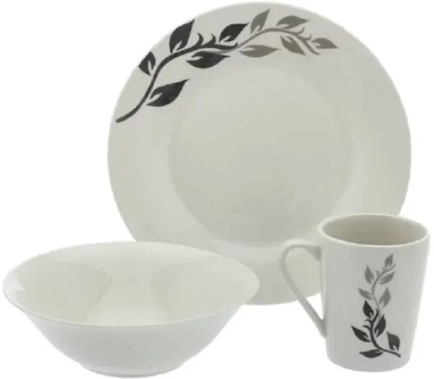 Ivy Black and White Dinner set Pack of 12 Ceramic 576200 Dinner Set