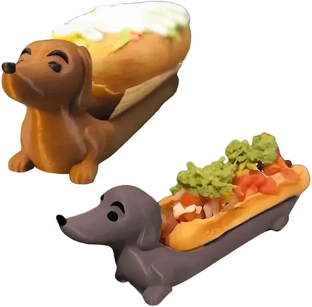 Fariedl Wood 2 PCS Dachshund Hot Dog Holder for Candy Hot Dogs Snacks & Sandwiches Dinner Set