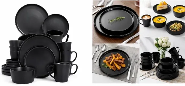 16 PCS DINNER SET (Black) Pack of 16 Stoneware Stoneware dinner set Dinner Set