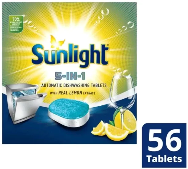 Sunlight 5-in-1 Automatic Dishwashing Tablets with Real Lemon Extract Dishwashing Detergent