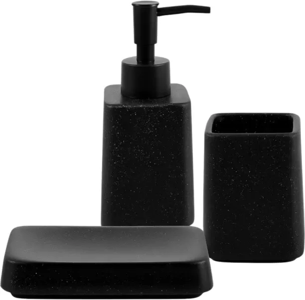 Bathlux Modern Bathroom Accessories Set 3-Piece Black Square Ceramic Ceramic Dispenser Case Holder