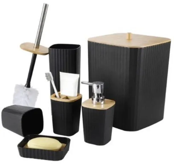 top sale trader Luxurious 6-Piece Bathroom Accessories Set With Wooden Lid Plastic Dispenser Case H…