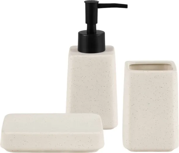 Bathlux Modern Bathroom Accessories Set 3-Piece Ceramic Square Beige Ceramic Dispenser Case Holder