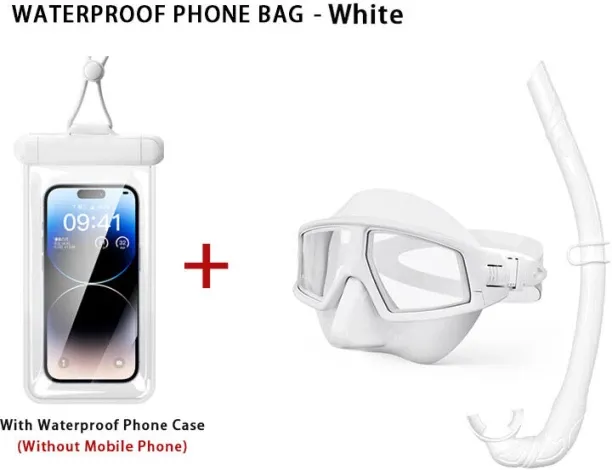 Huanix Professional Scuba Diving Mask Snorkel Set,Bag-White Set Plastic Silicone Aspheric Lens Divi…