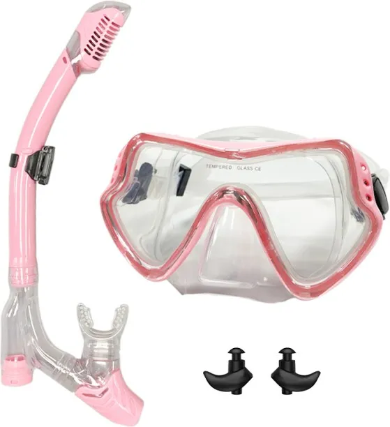 Huanix Diving mask Professional Snorkel Diving Mask,pink 3 Plastic Silicone Aspheric Lens Diving Ma…