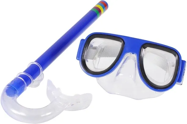 Huanix Kids Diving Goggle Mask Breathing Tube,Blue Plastic Silicone Aspheric Lens Diving Mask