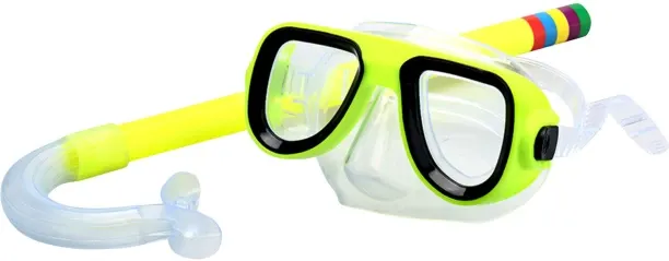 Huanix Kids Diving Goggle Mask Breathing Tube,Fluorescence Yellow Plastic Silicone Aspheric Lens Di…