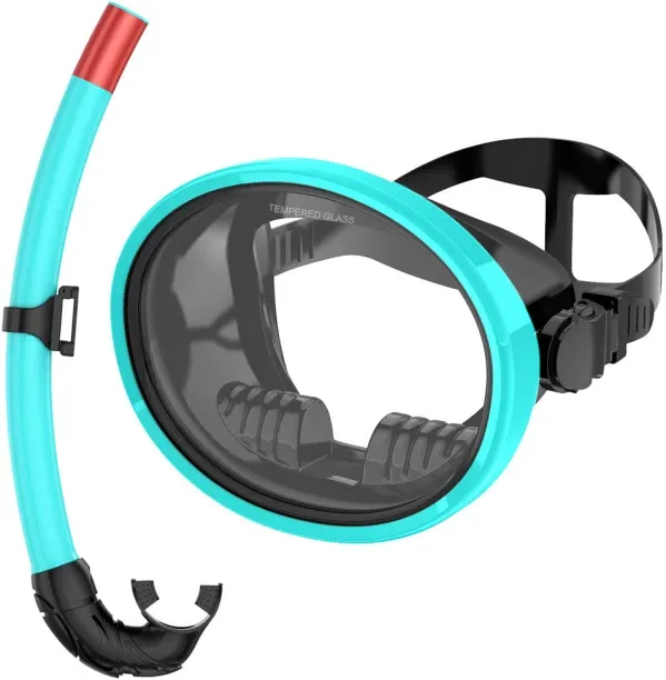 Huanix Oval Snorkel Mask Spearfishing Mask Classic,BlackGreen Plastic Silicone Aspheric Lens Diving…