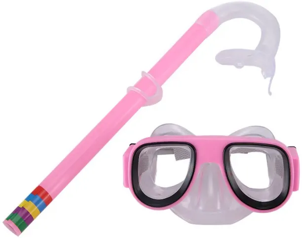 Huanix Kids Diving Goggle Mask Breathing Tube,pink Plastic Silicone Aspheric Lens Diving Mask
