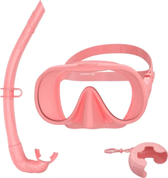 Huanix Snorkel Set Adults,Frameless Snorkeling Mask, Ultra,Pink Plastic Silicone Aspheric Lens Divi…