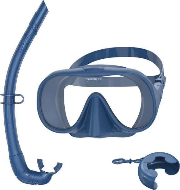 Huanix Snorkel Set Adults,Frameless Snorkeling Mask, Ultra,DarkBlue Plastic Silicone Aspheric Lens …