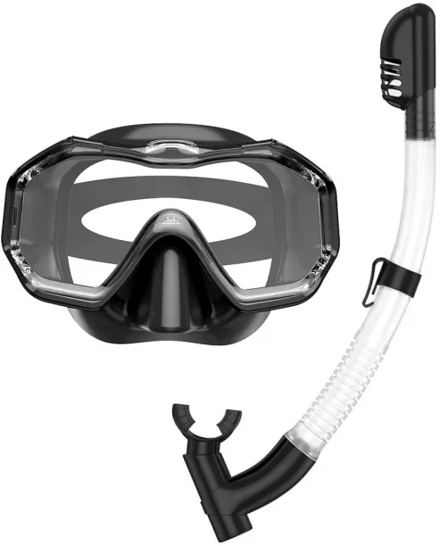 Huanix 3 Windows Snorkel Mask Set Scuba,XS,AllBlack Plastic Silicone Aspheric Lens Diving Mask