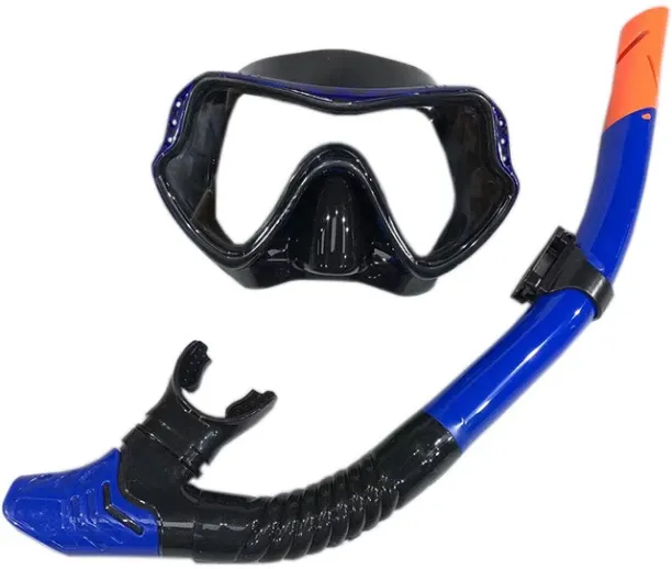 Huanix Water Mirror Semi Dry Breathing Tube,blue black Plastic Silicone Aspheric Lens Diving Mask
