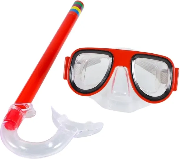Huanix Kids Diving Goggle Mask Breathing Tube,Red Plastic Silicone Aspheric Lens Diving Mask