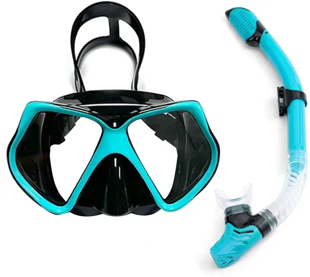Heartdeco Aldult Impact Resistant Tempered Glass Diving Mask & Dry Top Snorkel Set PVC Silicone Sin…
