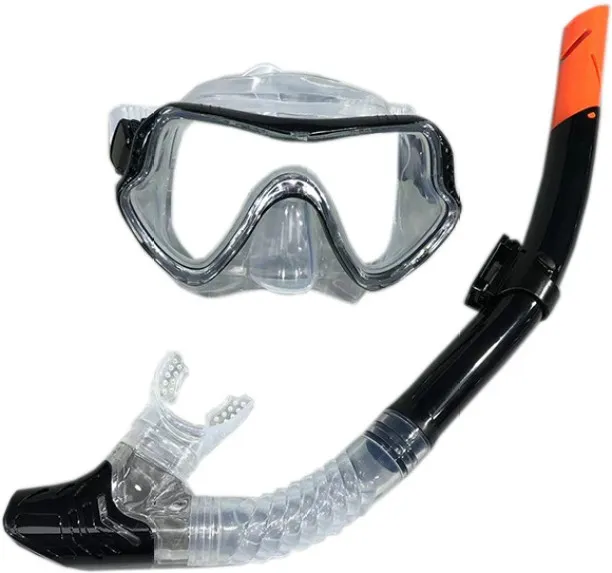 Huanix Water Mirror Semi Dry Breathing Tube,black Plastic Silicone Aspheric Lens Diving Mask
