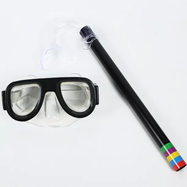 Huanix Kids Diving Goggle Mask Breathing Tube,Black Plastic Silicone Aspheric Lens Diving Mask