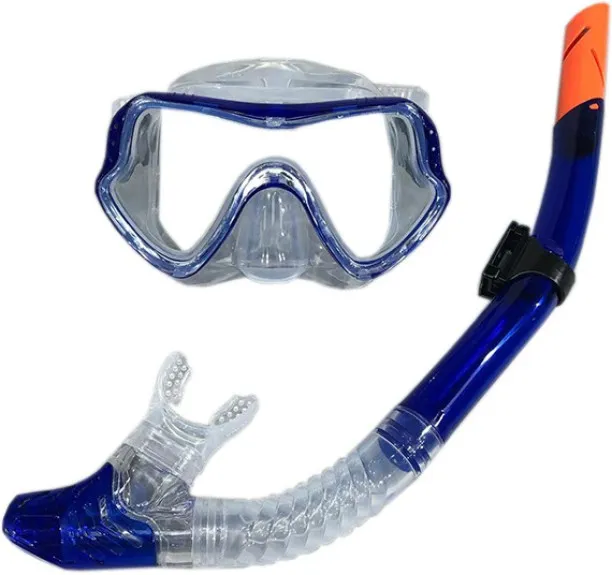 Huanix Water Mirror Semi Dry Breathing Tube,Blue through Plastic Silicone Aspheric Lens Diving Mask