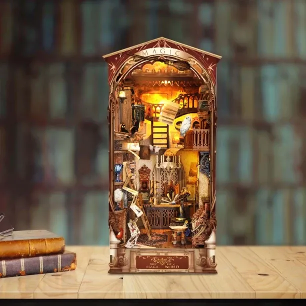 Bloo DIY Book Nook Kit,New DIY Dollhouse Booknook Bookshelf Insert Decor,3D Wooden Puzzles with LED…