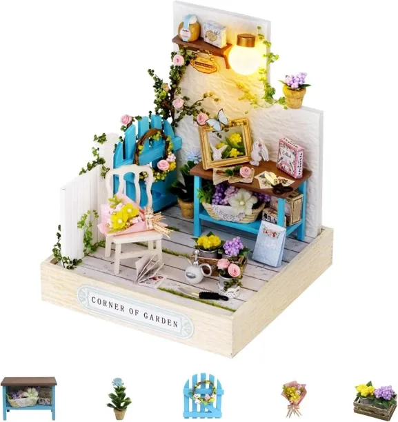 Bloo Dollhouse Miniature with Furniture Kit, DIY 3D Wooden DIY House Kit with Dust Cover,Handmade T…