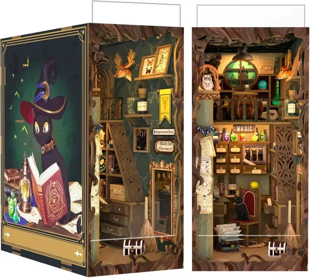 Solala Book Nook Kit, DIY Booknook Miniature House Tiny House 3D Wooden Puzzle Dollhouse Kit for Ad…