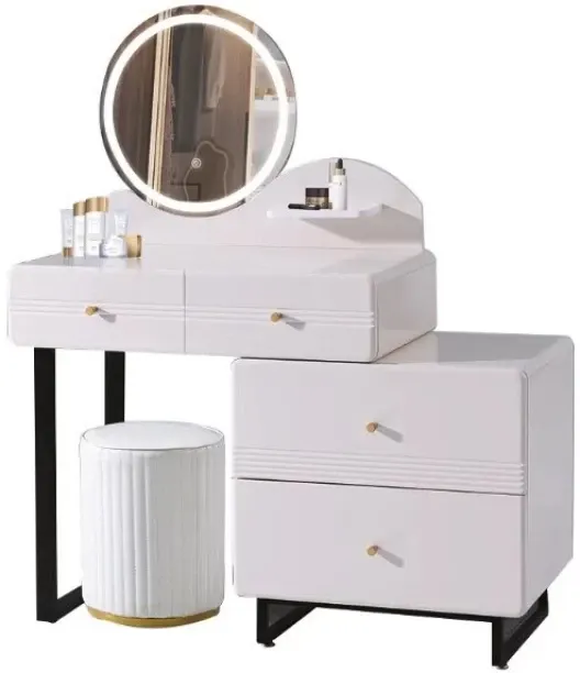 Fur Home Modern Luxurious Bedroom Dressing Table With Light Mirror Solid Wood Free Standing Cabinet
