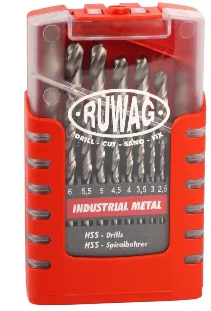 RUWAG 19 Piece Industrial Metal Drill Bit Set 1-10mm Auger Drill Bits Set