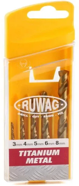 RUWAG 5 Piece Titanium Metal Drill Bit Set: 3mm - 8mm Auger Drill Bits Set