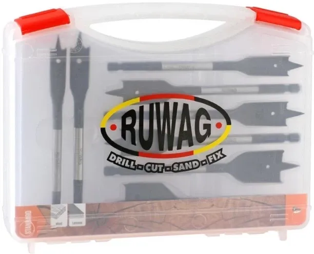 RUWAG 8 Piece Wood Flat Drill Bit Set: 12mm - 32mm Auger Drill Bits
