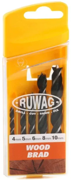 RUWAG 5 Piece Wood Brad Drill Bit Set: 4mm - 10mm Auger Drill Bits
