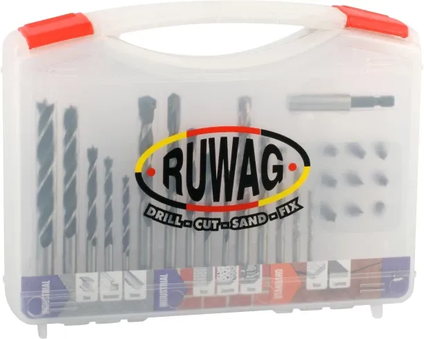 RUWAG 25 Piece Combo Drill Bit Set: Industrial Metal/Concrete/Wood/Power Auger Drill Bits Set