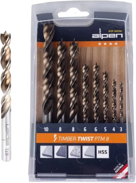 Alpen Timber Twist Drill Set Brad Points