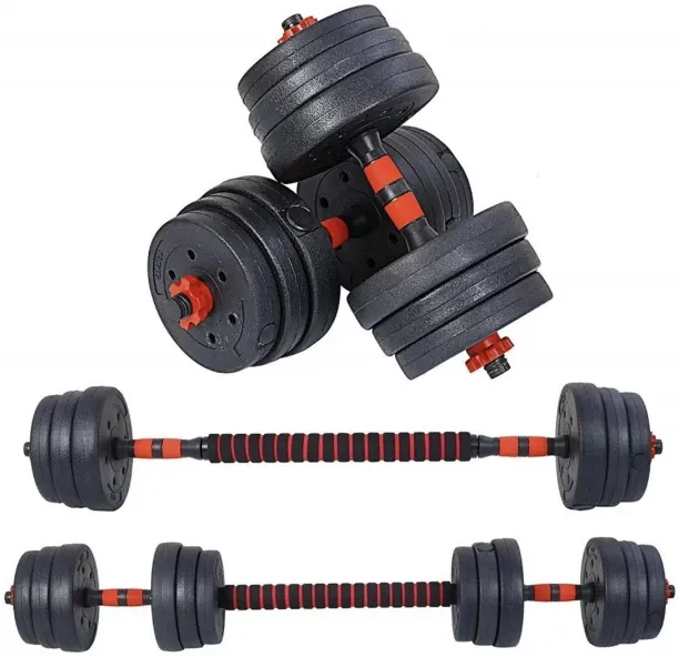 DAILYTRONIX 30 KG Plastic Cement Mixture Adjustable Dumbbell with Barbell Rubber Coated Dumbbells