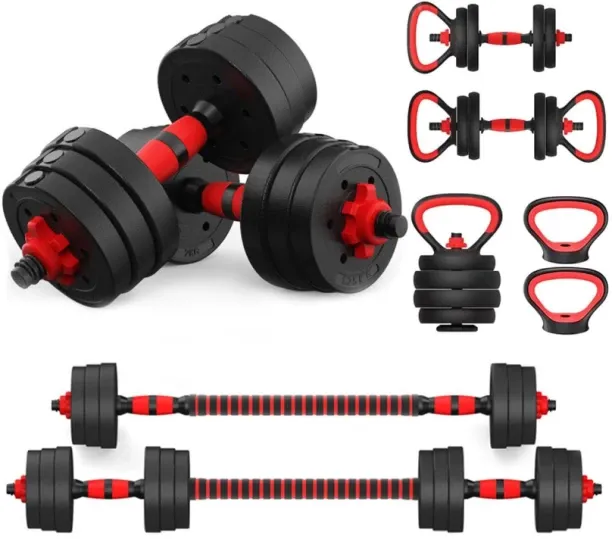 VIVIDITTO 20kg Indoor Gym Weightlifting Adjustable Barbell & Dumbbells Weight Set Fixed Weight Dumb…