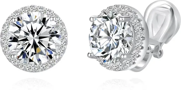 Pofufusm 10MM Cubic Zirconia Crystal Clip On Stud Earrings Round Non Pierced Earrings for Women Cub…