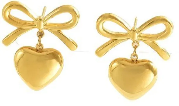 NANSHI EH4753-1 Gold Bow Heart Design Women's Earrings Fashion Jewelry Stylish Alexandrite Alloy Cl…