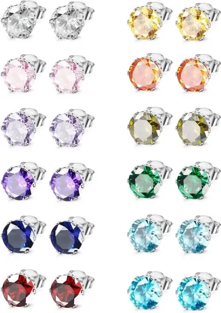 Shiyuan Hypoallergenic Stud Earrings for Women Men Surgical Stainless Steel Birthstone Earrings Stu…