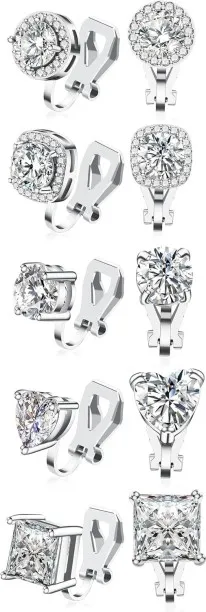 Pofufusm Gold Silver Clip on Earrings Women Cubic Zirconia Non Pierced Earrings Comfortable Clip on…